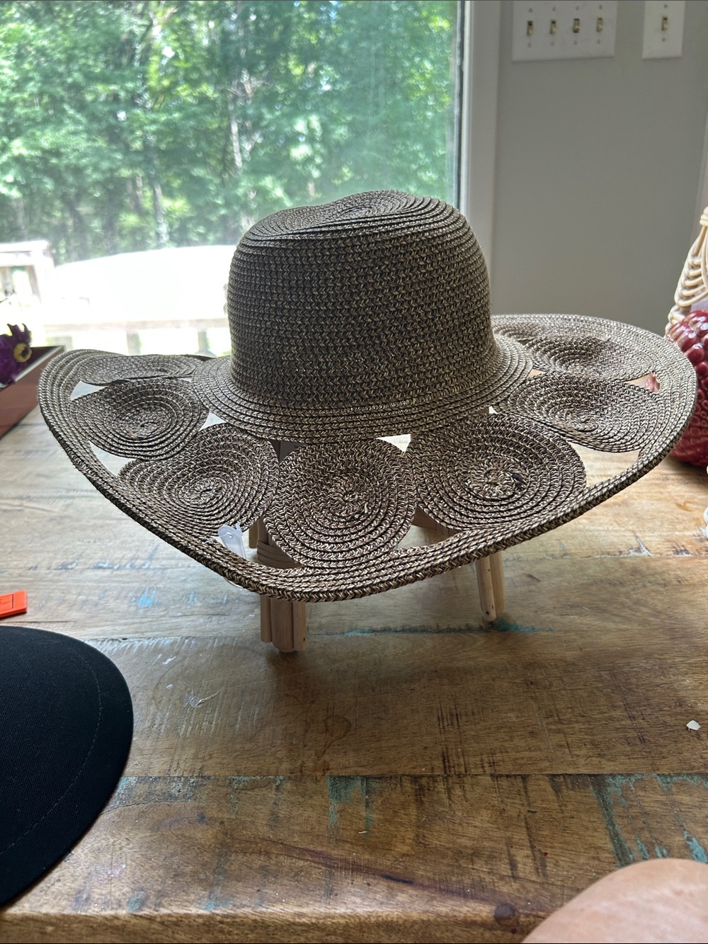 Women's Decorative Brown Straw Sun Hat - Unbranded